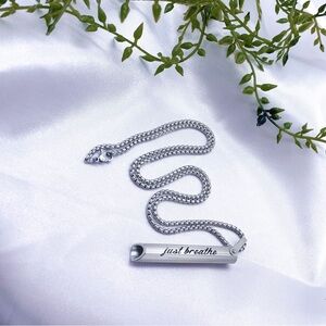 Stainless Steel Silver 'Just Breathe' Pendant Necklace - Men and Women